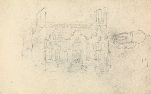 Digital Print - Facade of a House and Sketch of a Man With a Cane by Thomas Bradshaw