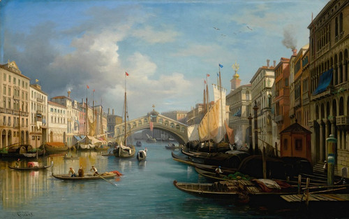 Digital Print - Venice, A View Of The The Grand Canal And The Rialto Bridge From The South by Carlo Grubacs