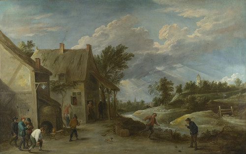 Digital Print - Peasants playing Bowls outside a Village Inn by David Teniers The Younger