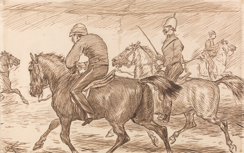 Digital Print - An Indoor Military Riding School With an Instructor Teaching Recruits to Trot by Charles Samuel Keene