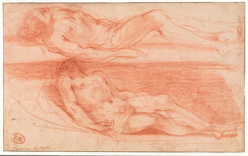 Digital Print - To studier af en liggende, ngen mandsfigur Kristus by Guercino