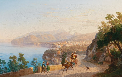 Digital Print - View of Sorrento, with a family outing in the foreground by Carl Wilhelm Gtzloff