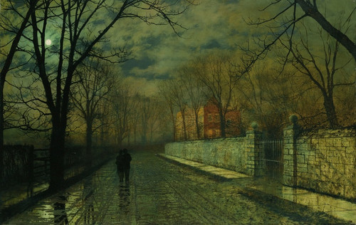 Digital Print - Figures In A Moonlit Lane After Rain by John Atkinson Grimshaw