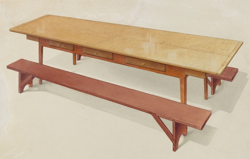 Digital Print - Shaker Refectory Table with Benches by Alfred H. Smith