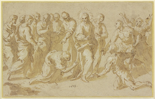Digital Print - Christus und die Ehebrecherin by Jacopo Palma il Giovane