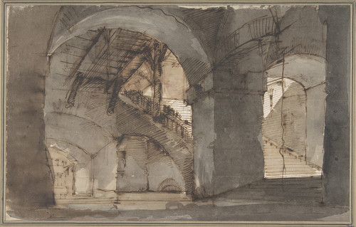 Digital Print - A Dungeon with High Vaults and a Staircase at Right. by Domenico Fossati