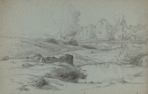 Digital Print - A Rocky Meadow by a River by Jean-Achille Benouville