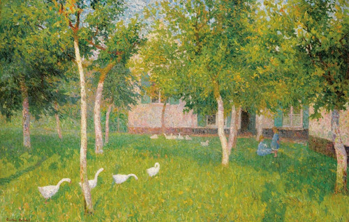 Digital Print - Oies Dans Un Jardin Avec Deux Enfants by Gustave De Smet