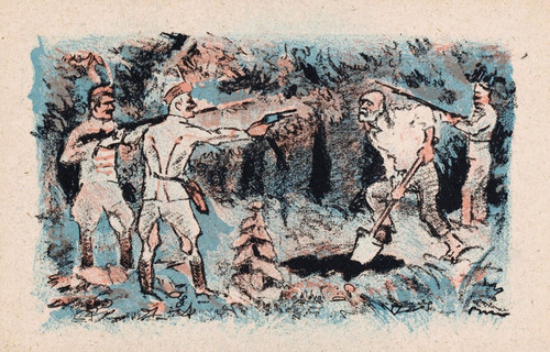 Digital Print - Soldaten houden een gravende man onder schot by Mihly Bir
