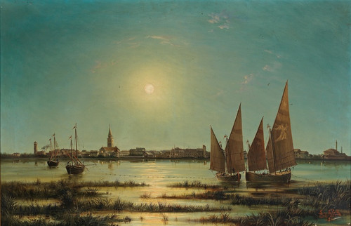 Digital Print - Blick auf Venedig im Mondlicht by Ludwig Rubelli von Sturmfest