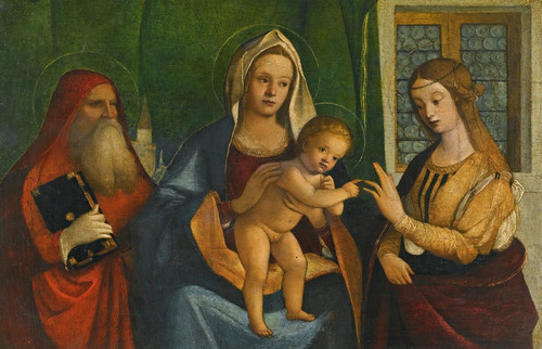 Digital Print - The Madonna And Child With Saints Jerome And Catherine by Giovanni Buonconsiglio