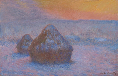 Digital Print - Stacks of Wheat (Sunset, Snow Effect) by Claude Monet