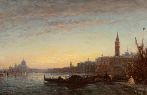 Digital Print - Gondoliers at Esclavons Quay, Venice by Flix Ziem