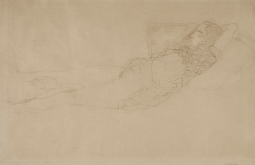 Digital Print - Liegender Halbakt nach rechts by Gustav Klimt