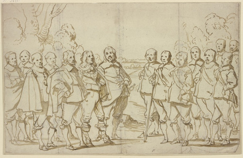 Digital Print - Eine Versammlung von vielen Mnnern, alle in Schuhen und Strmpfen, nur einer in Stiefeln by Anthony van Dyck