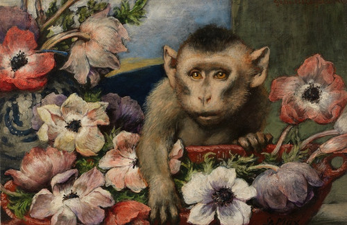 Digital Print - Geburtstagsblumen (Affe mit Anemonen) by Gabriel von Max