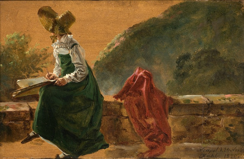Digital Print - Princess Caroline Amalie Sketching in Naples. Study by Johan Christian Dahl