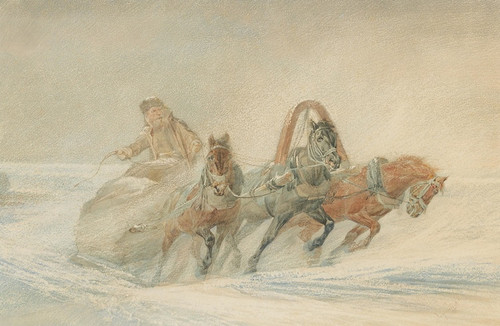 Digital Print - A Russian Troika In The Snow by Rudolf Fedorovich Frentz