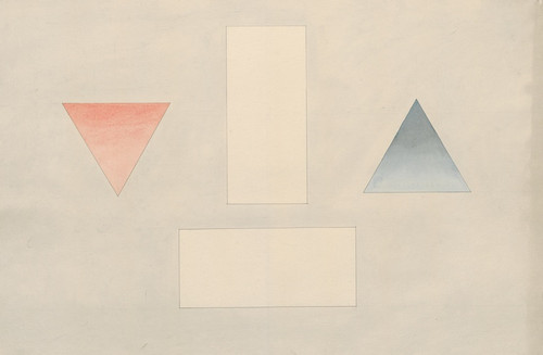 Digital Print - A red triangle pointing downwards, a blue triangle pointung upwards, and two floating rectangles by David Humbert de Superville