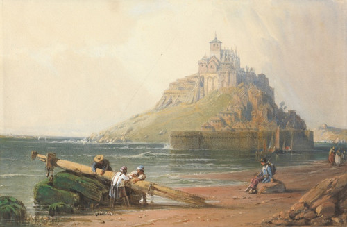 Digital Print - View of Mont St. Michel with Figures on the Beach by William Wyld