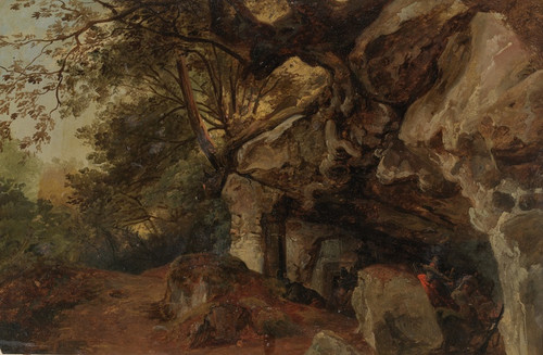 Digital Print - In einem Hinterhalt lauernde Ruber mit vor die Gesichter gebundenen Tchern by Johann Baptist Kirner