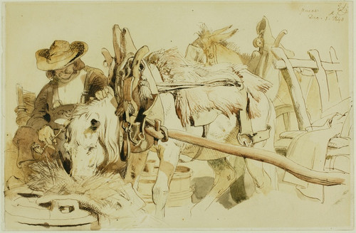 Digital Print - A Farmer Feeding his Pony in Geneva by Sir Edwin Henry Landseer