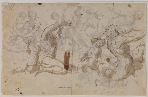 Digital Print - Studie til en triton med to putti og et andet til Neptun med en putto by Giuseppe Alabardi