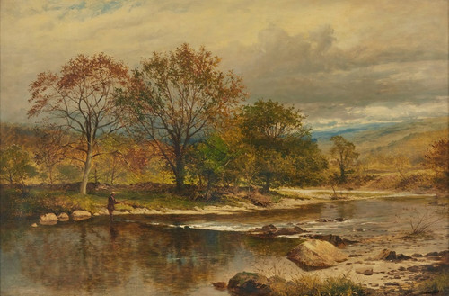 Digital Print - A Trout Stream - AnAutumnAfternoon On The Llugwy by Benjamin Williams Leader