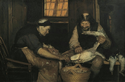 Digital Print - Old couple plucking gulls. Lars Gaihede and old Lene by Anna Ancher