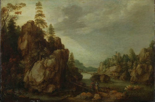 Digital Print - A Mountainous River Landscape with Tobias and the Angel by Gillis Claesz. de Hondecoeter