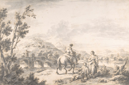 Digital Print - River Landscape with Two Mendicants and Other Figures by Giuseppe Zais