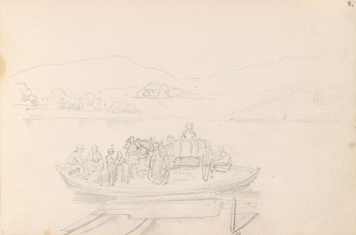 Digital Print - Bt med hest, vogn og figurer, Vormsund by Adolph Tidemand