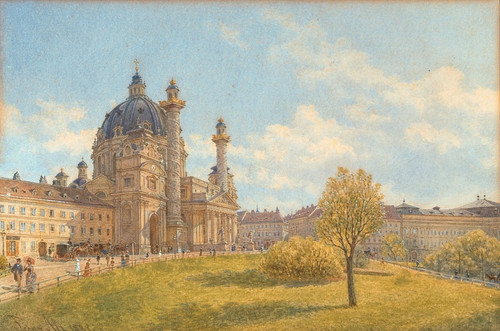 Digital Print - A view of Saint Charless church with strollers by Franz Alt