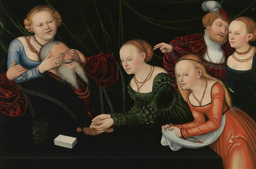 Digital Print - Old Man Beguiled By Courtesans by Lucas Cranach the Elder