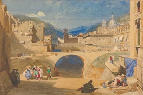 Digital Print - Bridge in a Continental Town by John Sell Cotman
