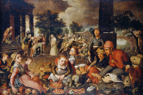Digital Print - Market Scene with Christ and the Adulteress by Pieter Aertsen