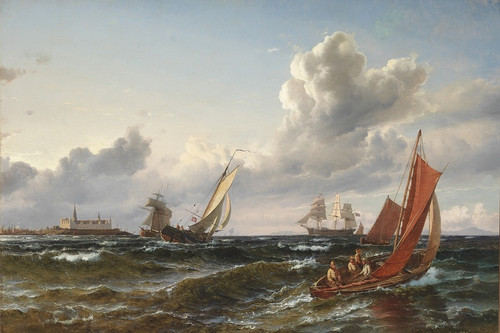 Digital Print - Sejlskibe og fiskerbd i Sundet ud for Kronborg by Carl Frederik Srensen