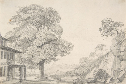 Digital Print - Landscape with a Tree in front of a Villa by Eduard Gaertner