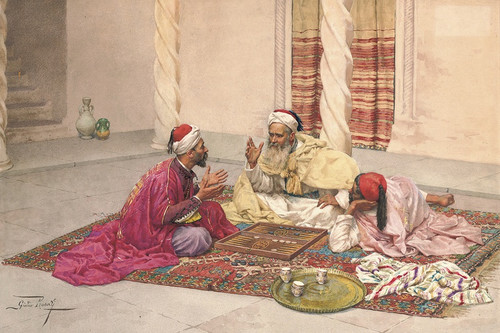 Digital Print - Backgammon Players In A Courtyard by Giulio Rosati