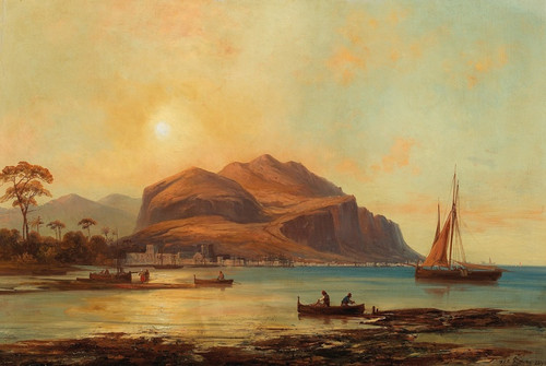 Digital Print - A View of the Bay of Palermo with Monte Pellegrino by Josef Carl Berthold Pttner