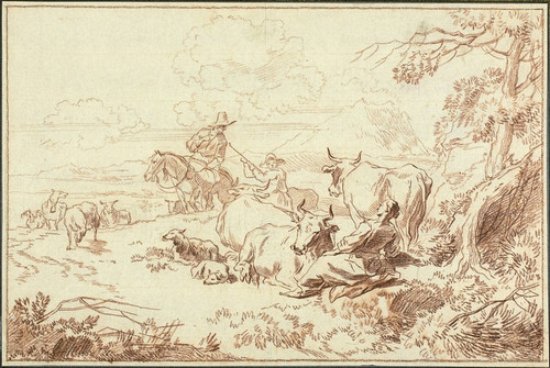 Digital Print - Cattle and Sheep with Shepherds and Shepherdess by Abraham Jansz. Begeyn