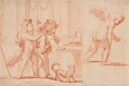 Digital Print - Two Putti Carrying a Third Putto; Another Putto from theRear by Giulio Carpioni