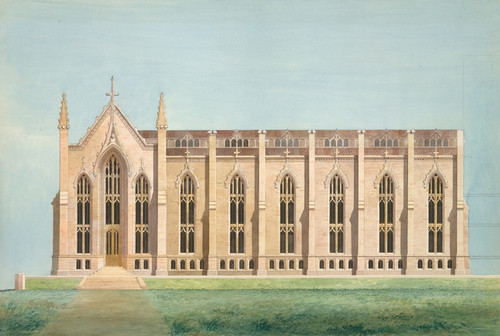 Digital Print - Design for the North Wing of the Library and Chapel Building at the University of Michigan, Ann Arbor by Alexander Jackson Davis