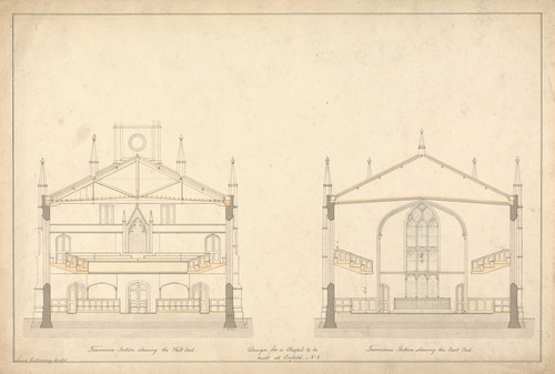 Digital Print - Design for a Chapel at Enfield; Transverse Sections of the East and West End by Lewis Vulliamy