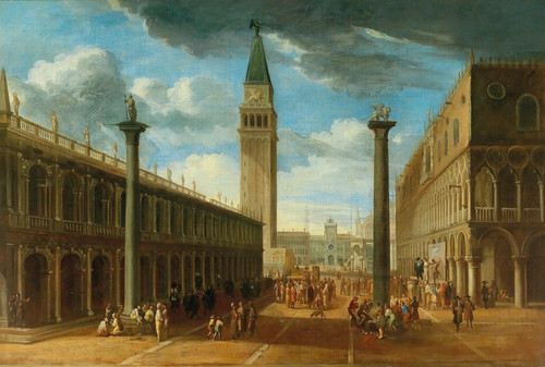 Digital Print - A view of the Piazza San Marco looking north from the Piazzetta towards the clock tower, Venice by Luca Carlevarijs