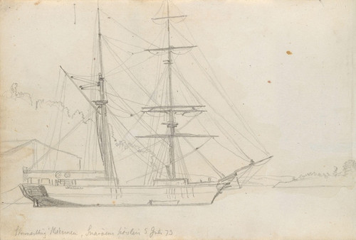 Digital Print - Skonnertbriggen 'Madamen' ved Snarya by Hans Gude