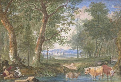 Digital Print - Landscape with Cows in a Brook by Felix Meyer