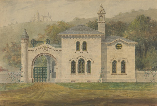 Digital Print - Gate Lodge for Amos G. Hull, Newburgh, New York (front elevation) by Alexander Jackson Davis