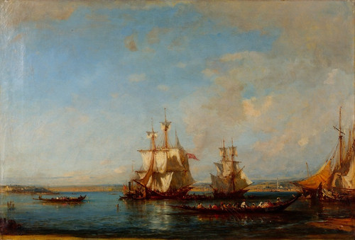 Digital Print - Caiques and Sailboats at the Bosphorus by Flix Ziem