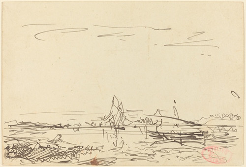 Digital Print - A Cove with a Sailboat by Flix Ziem